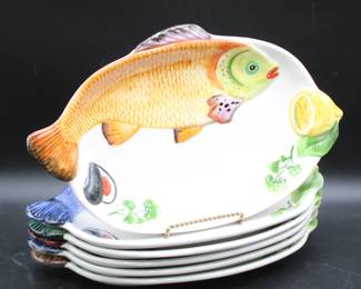 Hand Painted Italian Fish Dishes (Set of 6)
