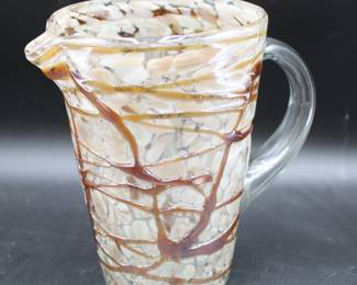 Spotted Glass Pitcher w/Raised Iridescent Abstract Stripes