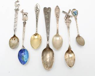 800/835/925 Sterling Silver Souvenir Spoons (Total of 7)
