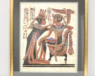 Framed Hand Painted Egyptian Oil Painting on Papyrus
