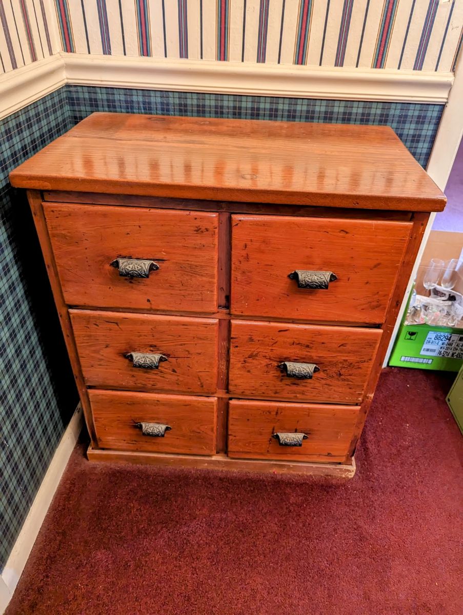 Six drawer primitive cabinet 