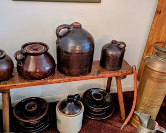 Selection of vintage brown glazed jugs and bean pots 