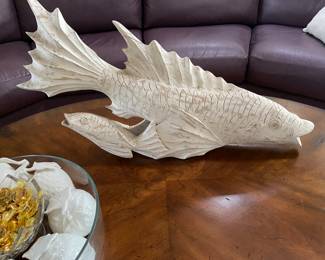 Large Carved Wooden koi sculpture 