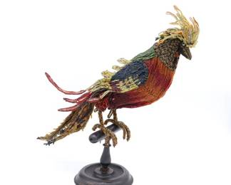 Rare Antique Venetian Murano Glass Beaded Bird Lamp Shade on Perch
