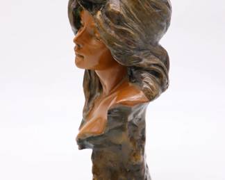 Antique 1930s Art Nouveau Plaster Bust of Woman