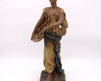 Antique Polychrome Painted Terracotta Plaster Orientalist Sculpture of Moorish Woman by Uriela