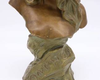 French Antique Plaster Bust Statue of Young Woman Named Fanchon