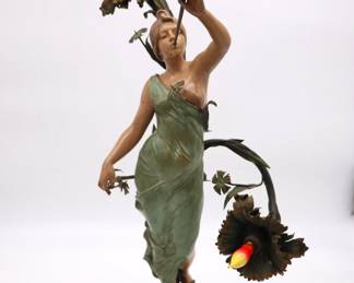 Amazing Goddess Aurora Dawn Antique Art Nouveau Statue Lady Lamp circa 1890s