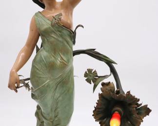 Amazing Goddess Aurora Dawn Antique Art Nouveau Statue Lady Lamp circa 1890s
