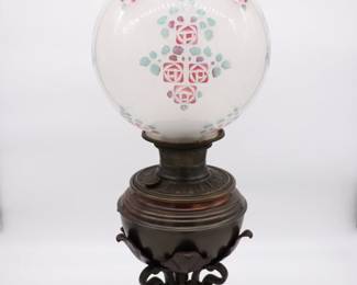 Antique B&H Globe Art Nouveau Floral Kerosene Lamp