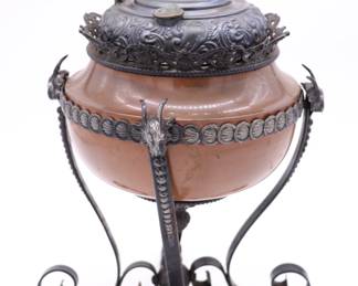 Ornate Rams Head No. 4 Bradley & Hubbard Radiant Antique Kerosene Burner Lamp