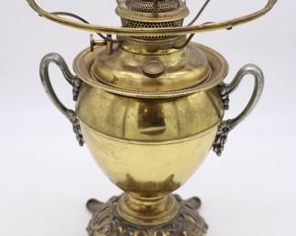 Antique Bradley and Hubbard Brass Kerosene Lamp with ring for shade