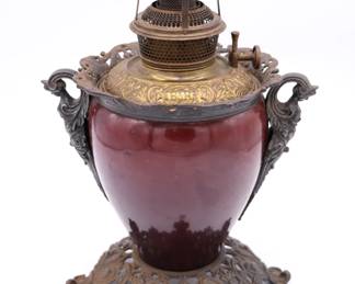 B&H Antique Kerosene Lamp in Art Nouveau Style Circa 1890s