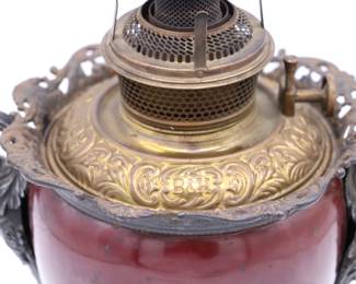 B&H Antique Kerosene Lamp in Art Nouveau Style Circa 1890s