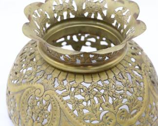 Pair of Antique Punched Brass Kerosene Lamp Shades