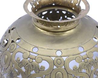 Pair of Antique Punched Brass Kerosene Lamp Shades