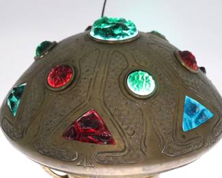 Art Nouveau Secessionist Brass and Faceted Multicolor Glass Gem Stones Lamp Shade