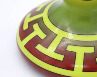 Rare Antique Geometric Design Kerosene Lamp Shade in Red, Green, and Yellow Pattern