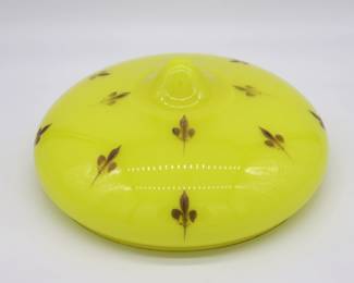 Antique Fleur de Lis Gold and Yellow Glass Domed Lamp Shade