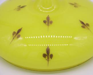 Antique Fleur de Lis Gold and Yellow Glass Domed Lamp Shade