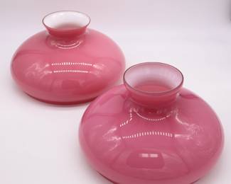 Pair of Pink Cased Tam O Shanter Glass Kerosene Lamp Shades
