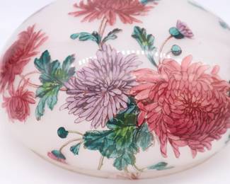 Beautiful Antique Painted Floral White Glass Domed Lamp Shade