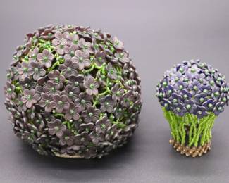 Lot of 2 Purple and Green Flower Beaded Czechoslovakian Bulb Cover Lamp Shades