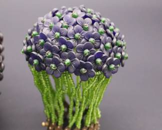 Lot of 2 Purple and Green Flower Beaded Czechoslovakian Bulb Cover Lamp Shades