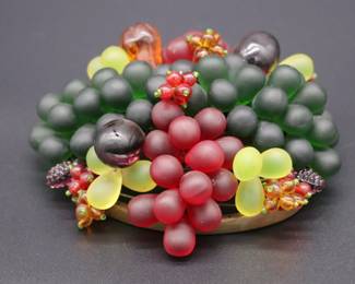 Antique Czechoslovakian Green Red and Purple Glass Grape Beaded Lamp Shade