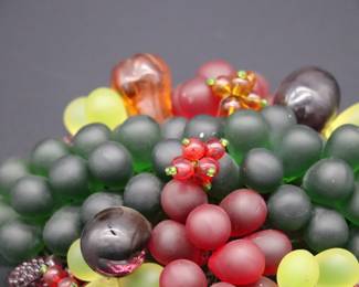 Antique Czechoslovakian Green Red and Purple Glass Grape Beaded Lamp Shade