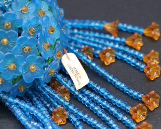 Antique Czechoslovakian Blue and Orange Flower Beaded Bulb Cover Lamp Shade