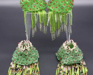 Lot of 4 Antique Czechoslovakian Green and Red Flower Bulb Cover Lamp Shade