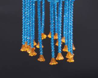 Antique Czechoslovakian Blue and Orange Flower Beaded Bulb Cover Lamp Shade