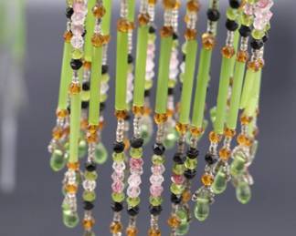 Lot of 4 Antique Czechoslovakian Green and Red Flower Bulb Cover Lamp Shade