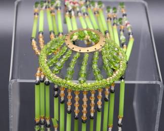 Lot of 3 Blue and Green 1920s Czech Beaded Lamp Shade Bulb Covers