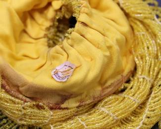 Pair of Antique Czechoslovakian Crystal Candlesticks and Beaded Yellow Fringe Shades