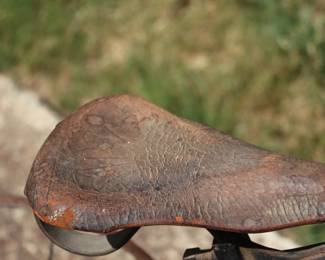 Antique Victorian Tricycle with Decorated Metal Frame and Original Leather Seat