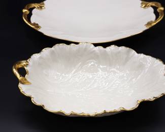 Lot of Cream and Gold Lenox Serving Platters, Pitcher, and Vase