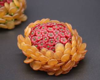 Lot of 3 Antique Czechoslovakian Red and Orange Flower Bulb Cover Lamp Shades