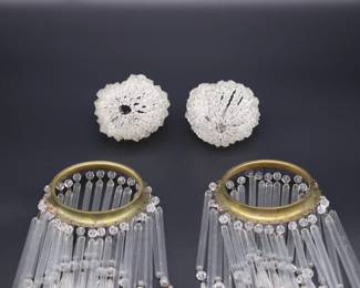 Lot of 4 Antique Clear Glass Bead Bulb Covers and Fringe Lamp Shades