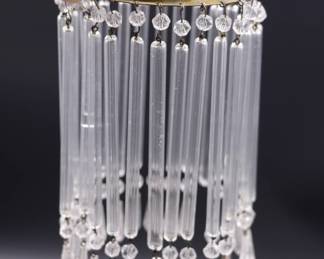 Lot of 4 Antique Clear Glass Bead Bulb Covers and Fringe Lamp Shades