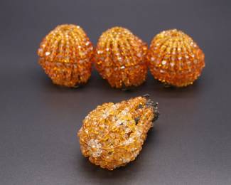 Lot of 4 Antique Deep Orange Beaded Bulb Covers