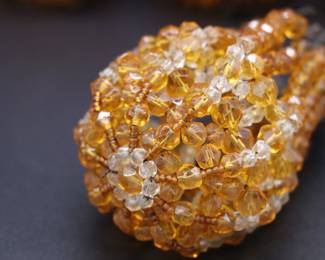 Lot of 4 Antique Deep Orange Beaded Bulb Covers