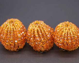 Lot of 4 Antique Deep Orange Beaded Bulb Covers
