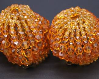 Lot of 4 Antique Deep Orange Beaded Bulb Covers