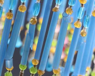 Pair of Antique Art Deco Blue Bead Fringe Bulb Cover Lamp Shades