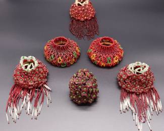 Lot of 6 Antique Red Beaded Bulb Cover Lamp Shades