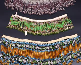 Lot of 3 Bulk Strands of Czechoslovakian Antique Bead Fringe in Orange, Blue, Green, and Purple