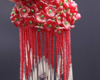 Lot of 6 Antique Red Beaded Bulb Cover Lamp Shades