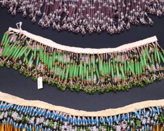 Lot of 3 Bulk Strands of Czechoslovakian Antique Bead Fringe in Orange, Blue, Green, and Purple